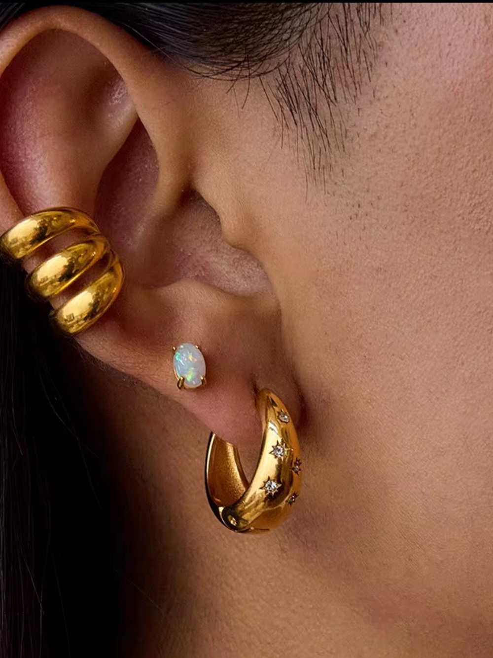 Star Accent Hoop Earrings - Women's Jewelry